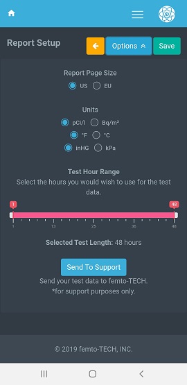 Rad-Lab Mobile Report Options Menu