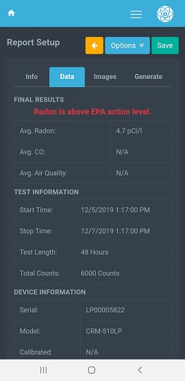 Rad-Lab Mobile Report Setup Page